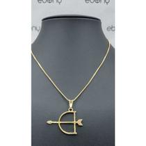 Conjunto pingente ofá oxóssi + corrente banhado ouro