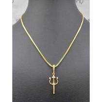 Conjunto pingente tridente + corrente banhado ouro