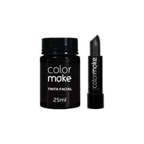 Conjunto Pintura Facial Preto Tinta Líquida Com Batom Preto