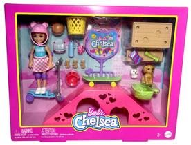 Conjunto Pista De Patinação Da Boneca Menina Chelsea Acompanha Pet Cachorro Cachorrinho E Acessórios Em Miniatura Patinete Skate Rampa Mattel