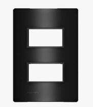 Conjunto Placa 2 Postos e Suporte 4x2 Embutir Revitá Soprano Preto Carbono