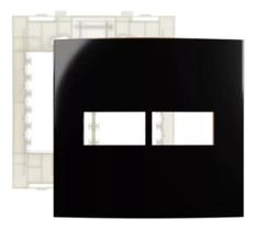 Conjunto Placa 4x4 2 Postos Horiz Ebony com Suporte Infinit