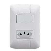 Conjunto Placa com Interrupitor Simples 6A + tomada 10A Aria Branca - Tramontina