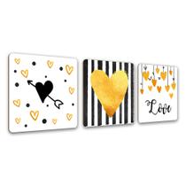 Conjunto Placas Quadros Decorativos 3 pçs 20x20 Love Gold