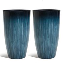 Conjunto Planters Worth de 2 plásticos azuis gradientes de 51 cm de altura Conjunto Planters Worth de 2 plásticos azuis gradientes de 51 cm de altura