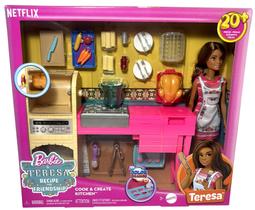 Conjunto Playset Barbie Profissões Quero Ser Chef De Cozinha Cozinheira Acompanha Boneca Menina Morena Teresa E Acessórios De Cozinha Mattel
