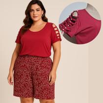 Conjunto Plus Size Bermuda Liganete Vwermelho + Blusa Feminina Conjunto Plus Size Bermuda Liganete Vwermelho + Blusa Feminina