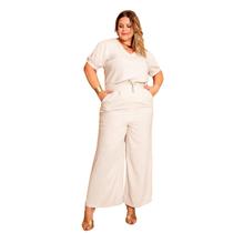 Conjunto Plus Size Blusa e Calça Pantalona Lisa Feminina em Linho com Viscose Elegante Casual
