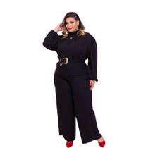 Conjunto Plus Size Blusa Manga + Calça Pantalona + Cinto 0475