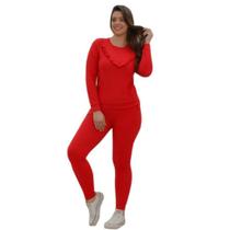 Conjunto Plus Size Blusa Manga Longa e Calça Moda Inverno Babado Gg