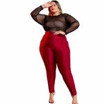Conjunto Plus Size Blusa Tule Calça Roupas Femininas 0061 Conjunto Plus Size Blusa Tule Calça Roupas Femininas 0061