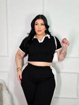 Conjunto Plus Size Calça e Cropped Casual Ribana Premium Confortável Estiloso Outono Inverno