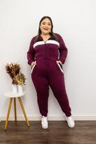 Conjunto Plus Size Calça Punho e Jaqueta de Zíper e Capuz