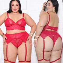 Conjunto Plus Size Cinta Liga Sem Bojo Aro Sustentação Renda Calcinha Fio Conjunto Plus Size Cinta Liga Sem Bojo Aro Sustentação Renda Calcinha Fio