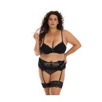 Conjunto Plus Size Corpete Cinta-Liga Espartilho Brisa Preto