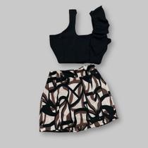 Conjunto Plus Size Cropeed Babado + Shorts Saia 0625