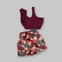 Conjunto Plus Size Cropeed Babado + Shorts Saia 0625