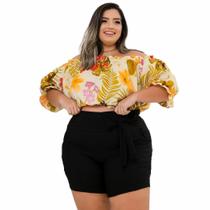 Conjunto Plus Size Cropped Ciganinha Short Laço 48 ao 52 0069 Conjunto Plus Size Cropped Ciganinha Short Laço 48 ao 52 0069