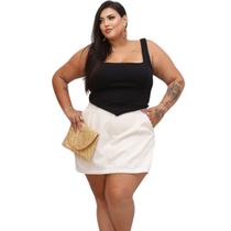 Conjunto Plus Size Cropped e Short Saia Alfaiataria Moda Verão- 1