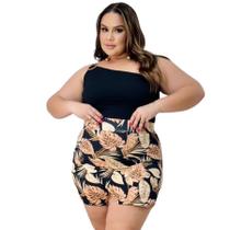 Conjunto Plus Size Cropped Ombro Único + Short Saia 0552