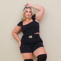 Conjunto Plus Size Cropped + Short Barra c Fivela 0532 Conjunto Plus Size Cropped + Short Barra c Fivela 0532
