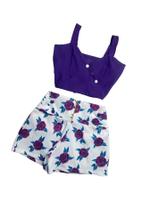 Conjunto Plus Size Cropped Short com Ziper Estampado 46 ao 50 0043