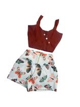 Conjunto Plus Size Cropped Short com Ziper Estampado 46 ao 50 0043