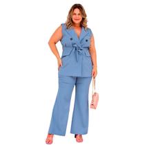 Conjunto plus size de alfaiataria feminino colete e calça pantalona forrado elegante premium - Sml Fashion