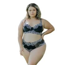 Conjunto Plus Size de Renda Bicolor Calcinha Caleçon Plus Conjunto Plus Size de Renda Bicolor Calcinha Caleçon Plus