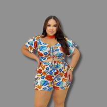 Conjunto Plus Size Estampado Short + Cropped Regulagem 0604 Conjunto Plus Size Estampado Short + Cropped Regulagem 0604