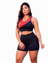 Conjunto Plus Size Feminino Academia Cintura Alta Top Cropped e Short Veste 48 ao 50