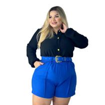 Conjunto Plus Size Feminino Blusa Social e Short com Cinto Conjunto Plus Size Feminino Blusa Social e Short com Cinto
