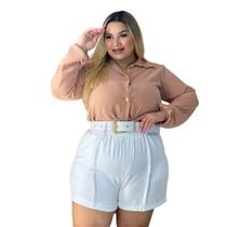 Conjunto Plus Size Feminino Blusa Social e Short com Cinto
