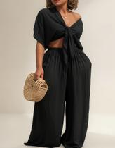 Conjunto Plus Size Feminino Calça Pantalona Cropped Amarrar Conjunto Plus Size Feminino Calça Pantalona Cropped Amarrar