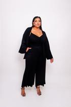 Conjunto Plus Size Feminino Calça Pantalona, Top e Kimono