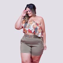 Conjunto Plus Size Feminino Ciganinha Lastec Estampado Short com Cinto 0231