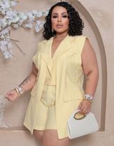 Conjunto Plus Size Feminino Colete Duplo E Short Casual