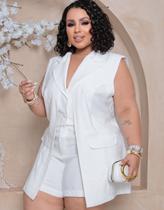Conjunto Plus Size Feminino Colete Duplo E Short Casual Conjunto Plus Size Feminino Colete Duplo E Short Casual