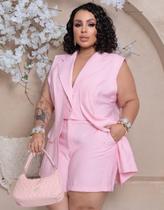 Conjunto Plus Size Feminino Colete Duplo E Short Casual Conjunto Plus Size Feminino Colete Duplo E Short Casual