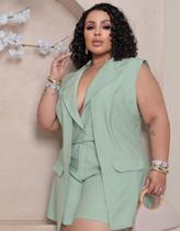 Conjunto Plus Size Feminino Colete Duplo E Short Casual Conjunto Plus Size Feminino Colete Duplo E Short Casual