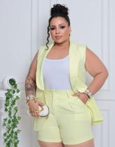 Conjunto Plus Size Feminino Colete Longo E Short Alfaiataria