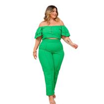 Conjunto Plus Size Feminino Cropped c Botão + Calça 0462