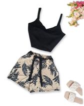 Conjunto Plus Size Feminino Cropped Liso Short Estampado 0452 Conjunto Plus Size Feminino Cropped Liso Short Estampado 0452