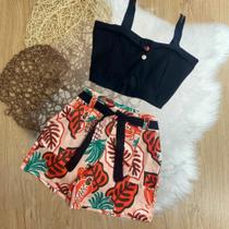 Conjunto Plus Size Feminino Cropped Short Estampado 1831