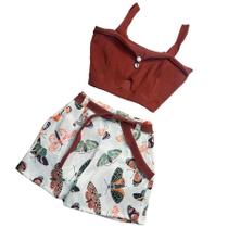 Conjunto Plus Size Feminino Cropped Short Estampado 1831