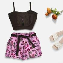 Conjunto Plus Size Feminino Cropped Short Estampado 1831
