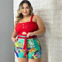 Conjunto Plus Size Feminino Cropped Short Estampado Roupa GG