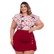 Conjunto Plus Size Feminino Cropped + Short Saia Botão 0527