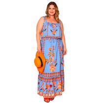 Conjunto plus size feminino estampa floral bluse e saia casual chique em crepe com forro