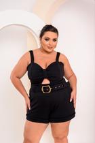 Conjunto Plus Size Feminino Short Com Cinto + Cropped Conjuntinho Plus